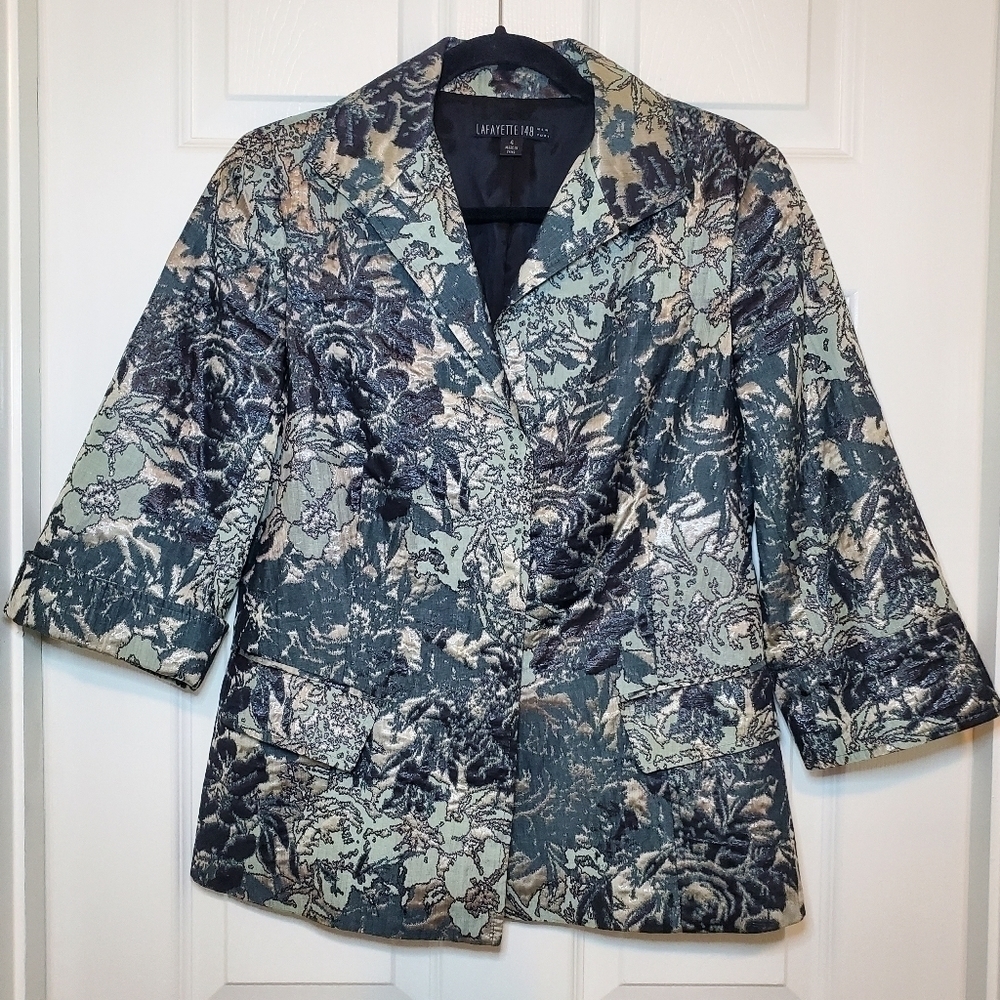 Lafayette 148 Multicolored Blazer Black Green Metallic Bronze Size 4